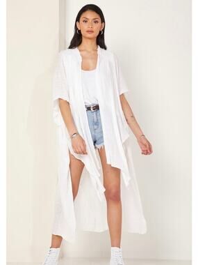 FREE PEOPLE Angelica Mesh Detail Kimono White XS S